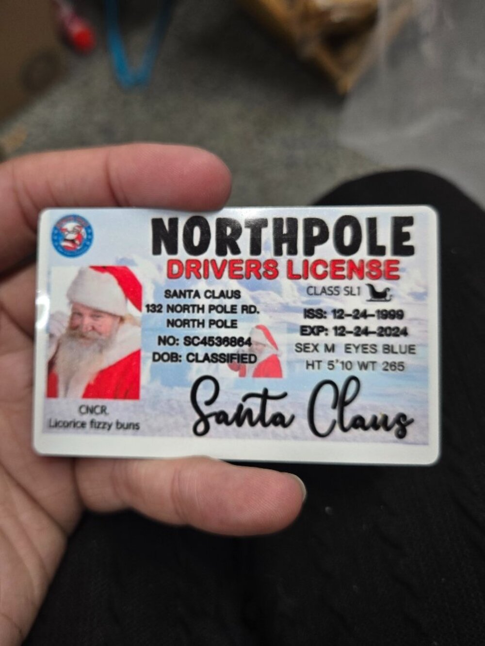 Handmade Novelty Santa Claus North Pole Drivers License | White